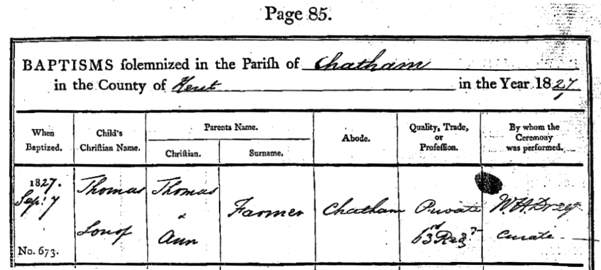 Baptism of Thomas Farmer Jnr